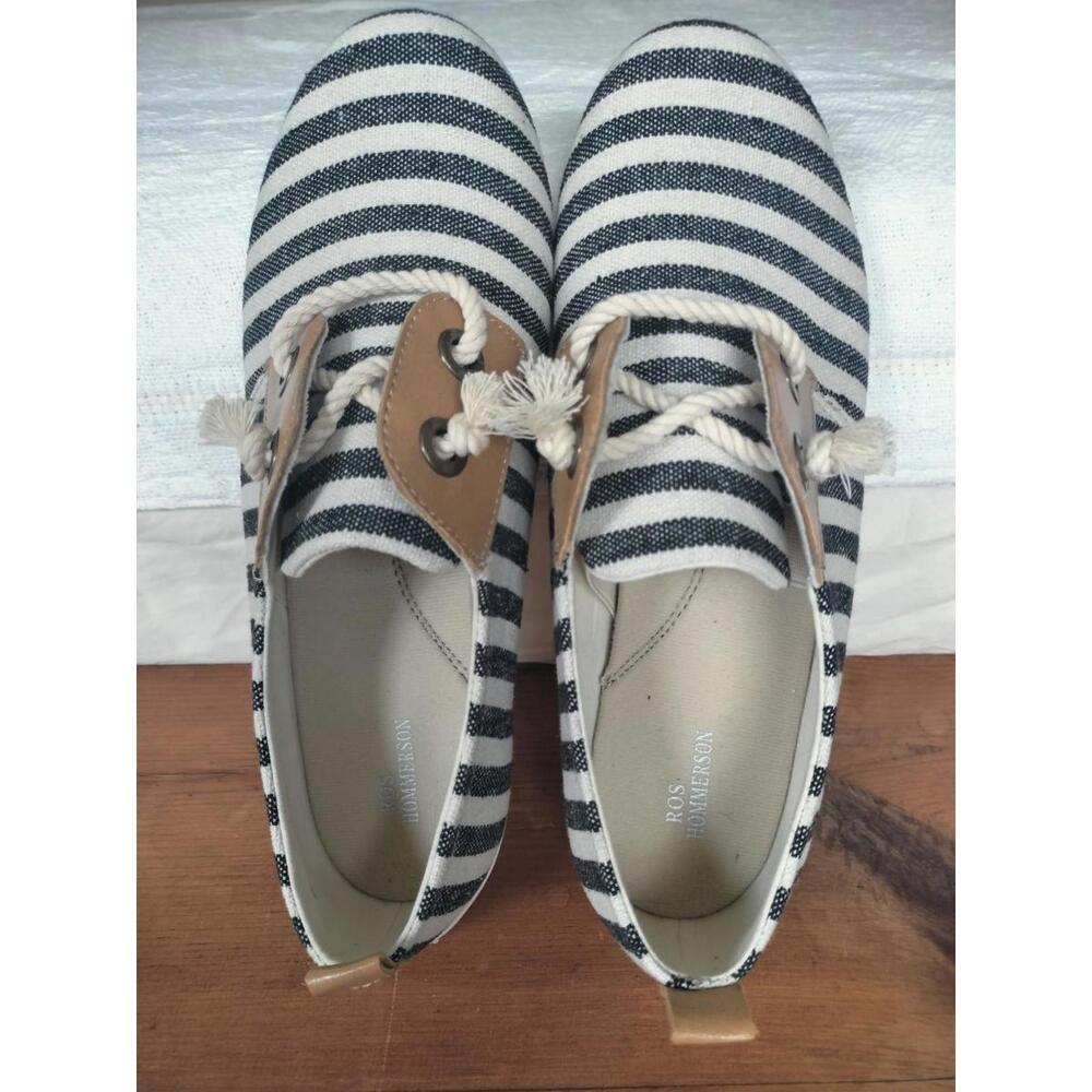 Ros Hommerson‎ Calypso Striped Nautical Slip-On Loafers Women's 9.5W Black/Cream